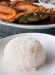 Image showing Rice and fish at Thai restaurant