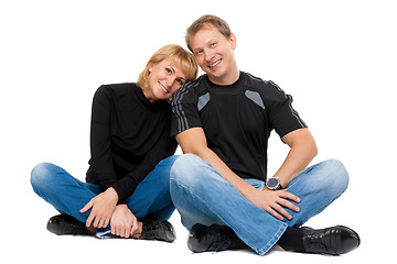 Image showing Beautiful couple in love sitting in the lotus position