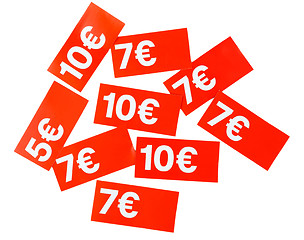Image showing red paper price tags euros