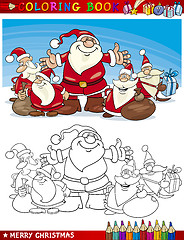 Image showing Cartoon Santa Claus Group for Coloring