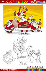 Image showing Cartoon Santa Claus Group for Coloring