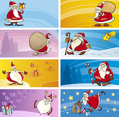 Image showing Cartoon Greeting Cards with Santa Clauses