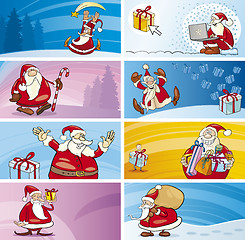 Image showing Cartoon Greeting Cards with Santa Clauses