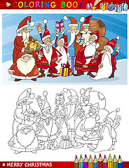 Image showing Cartoon Santa Claus Group for Coloring