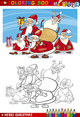 Image showing Cartoon Santa Claus Group for Coloring