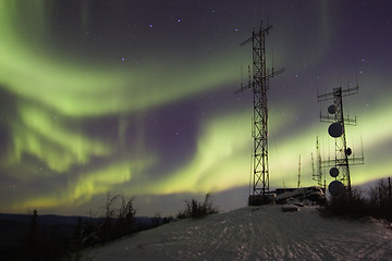 Image showing Scientific antennas and northern lights