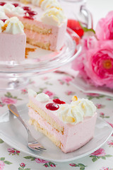 Image showing Piece of strawberry cream cake