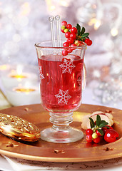 Image showing Mulled wine glass with cranberry