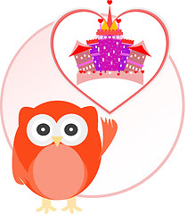 Image showing background with owl and cute castle in love heart
