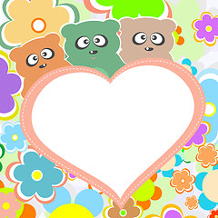 Image showing Teddy bear in flowers with big heart, vector