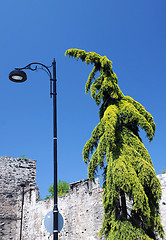 Image showing Green Figure and Lamp Pole