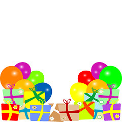 Image showing Card to birthday with balloons and gifts. vector