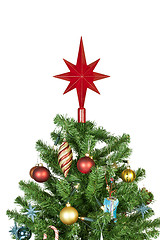 Image showing Christmas tree top with ornaments