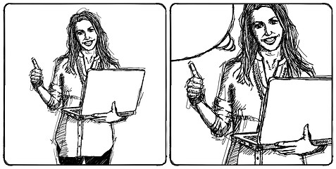 Image showing Sketch female with laptop shows well done