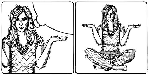 Image showing Sketch woman in lotus pose with open hands