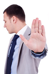 Image showing man making stop sign