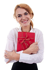 Image showing Business woman with gift box