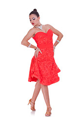 Image showing Lady in red dress posing