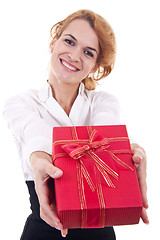 Image showing young woman offering a present