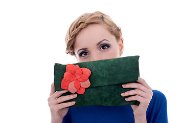 Image showing woman hidding her face with purse