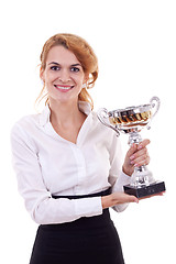 Image showing woman winning a silver cup