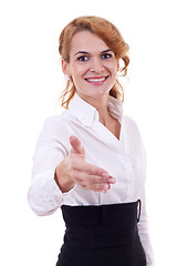 Image showing young business woman welcoming