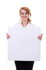 Image showing woman holding a white blank board