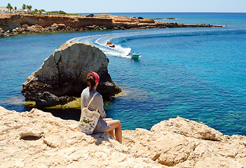 Image showing girl on a rock