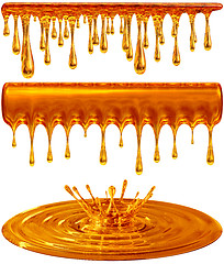 Image showing dripping and splash golden honey or caramel