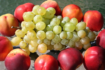 Image showing Nectarines and grapes