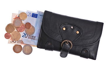 Image showing Black leather purse with euro