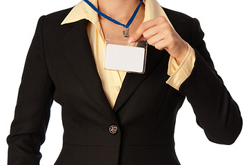 Image showing woman showing her badge