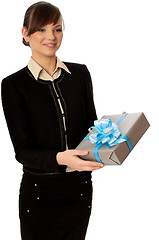Image showing silver box with blue bow as a gift