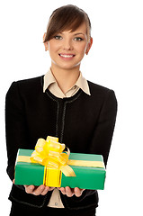 Image showing green box with yellow bow as a gift