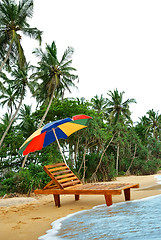 Image showing umbrella and lounge chair on the exotic island