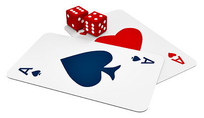Image showing two ace cards and two dices