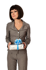 Image showing grey box with blue bow as a gift