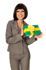 Image showing green box with yellow bow as a gift