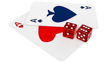 Image showing two ace cards and two dices