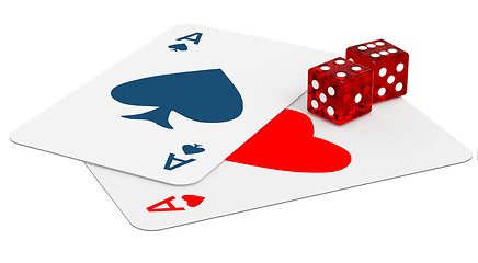 Image showing two ace cards and two dices