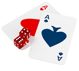 Image showing two ace cards and two dices