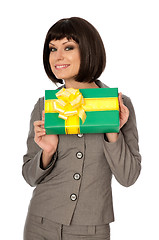 Image showing green box with yellow bow as a gift