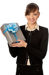 Image showing grey box with blue bow as a gift