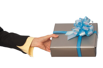 Image showing grey box with blue bow as a gift