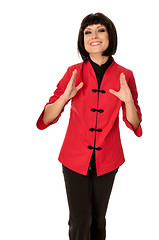 Image showing woman in Chinese dress on fashion week in Paris