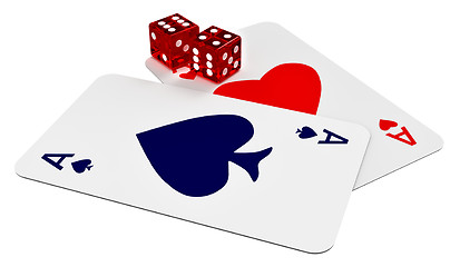 Image showing two ace cards and two dices