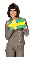 Image showing green box with yellow bow as a gift