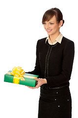 Image showing green box with yellow bow as a gift