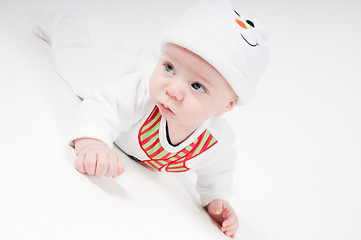 Image showing Cute baby boy in snowman costume