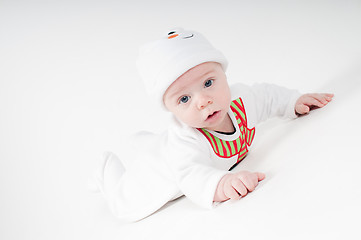 Image showing Baby in snowman costume